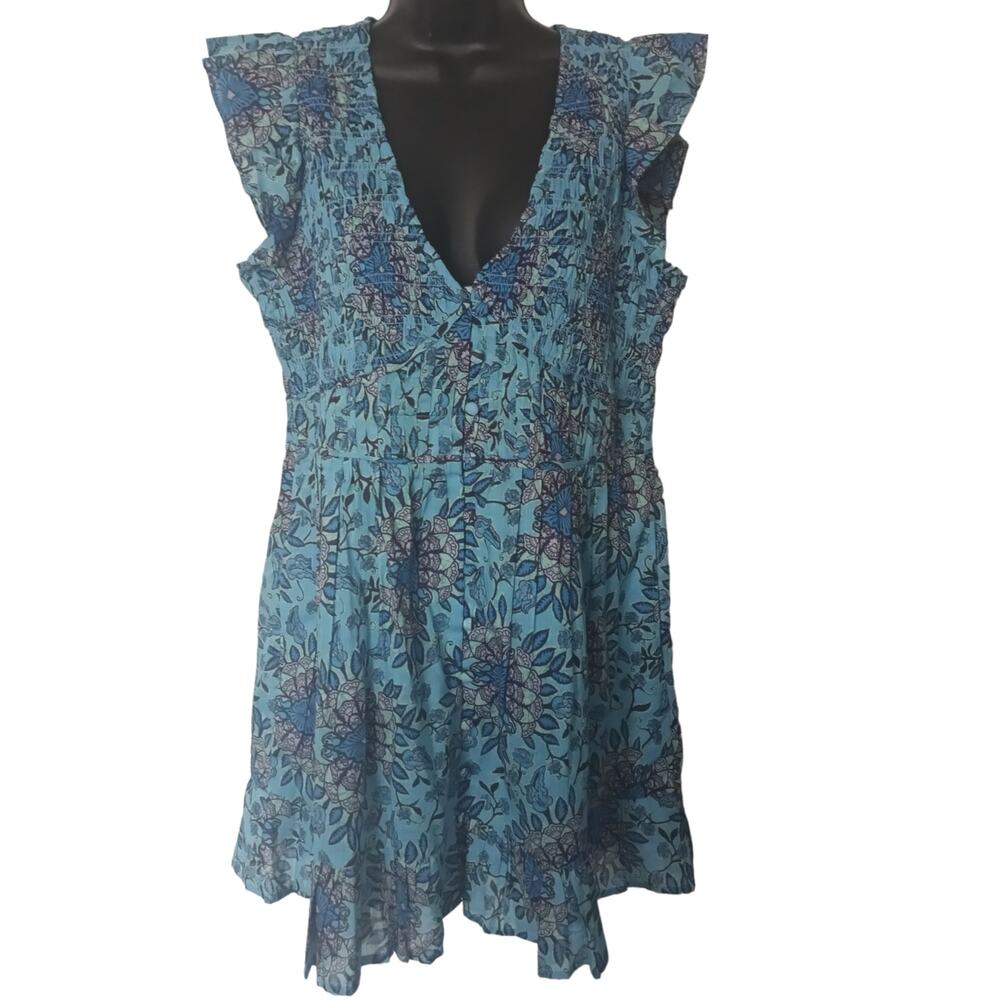 Anthropologie Floral Mini Dress Teal Womens Medium Petite